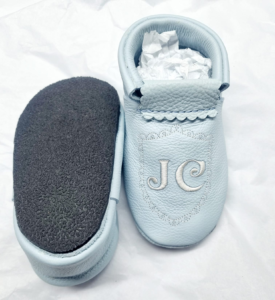 Personalised Leather Baby Pram slippers – Embroidered Initials - Image 2