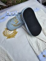Deluxe Baby blue leather slippers embroidered crest - Image 4