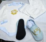 Deluxe Baby blue leather slippers embroidered crest - Image 3