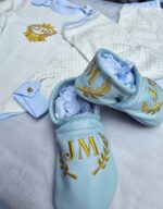 Deluxe Baby blue leather slippers embroidered crest - Image 2