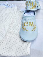 Deluxe Baby blue leather slippers embroidered crest - Image 6