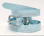 Pastel blue leather boys belt with personalisation embroidered name